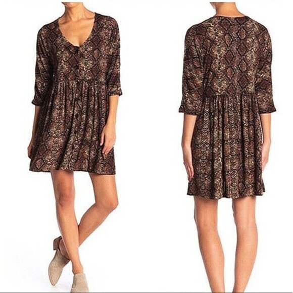 NEW Cotton Emporium Size M Snake Python Print Boho Tunic Dress Babydoll - Picture 1 of 8